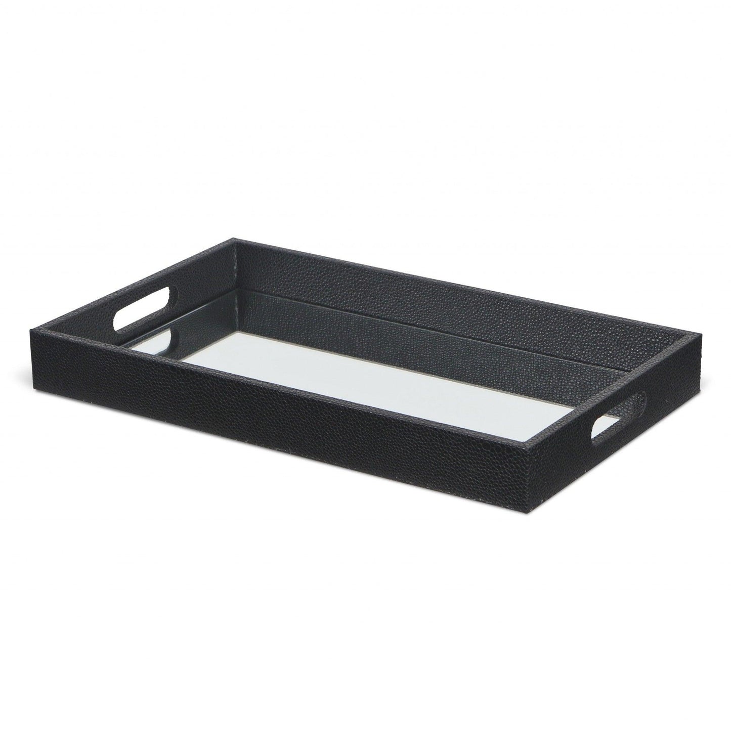 Black Shagreen Tray with Beveled Mirror - AFS