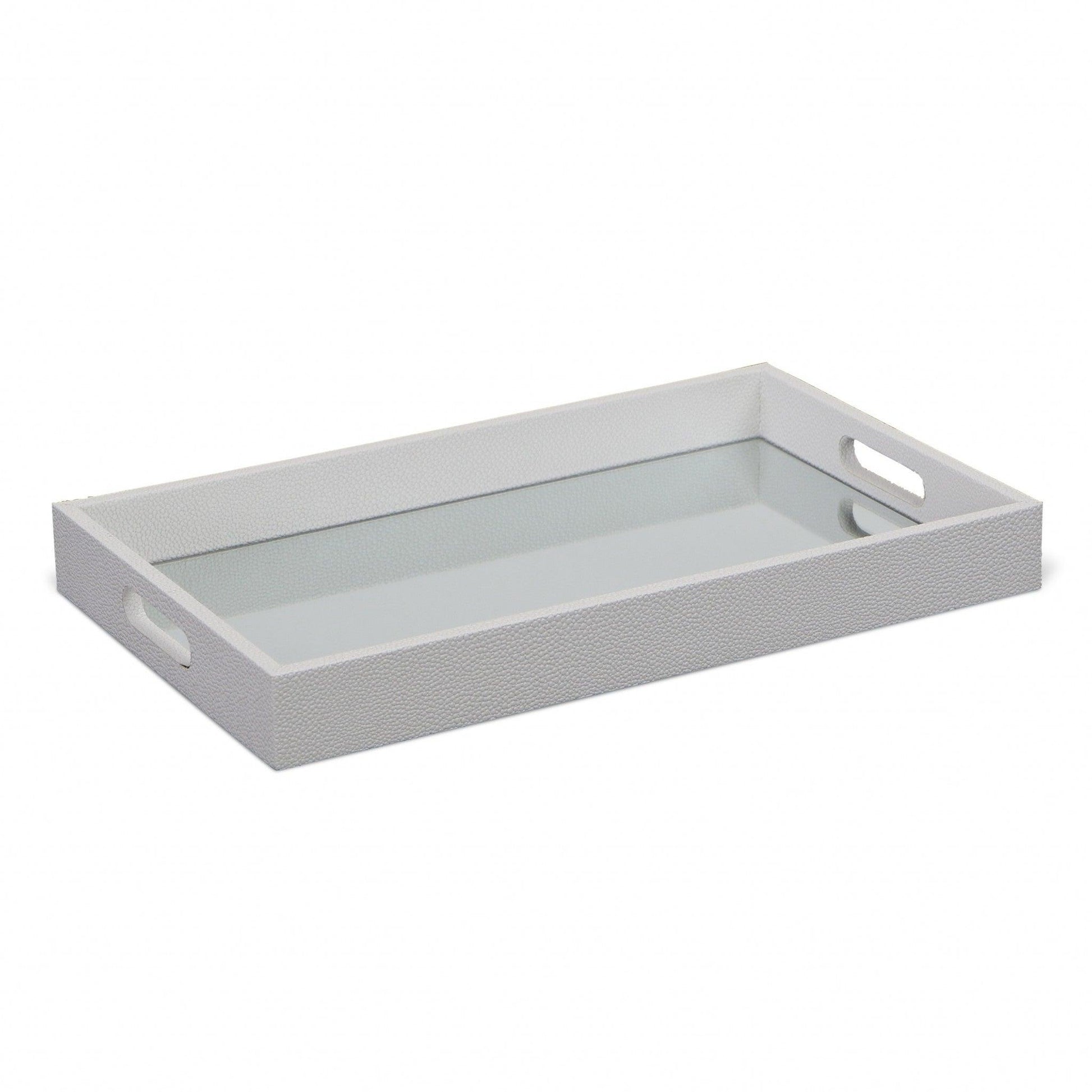 White Shagreen Tray with Beveled Mirror - AFS