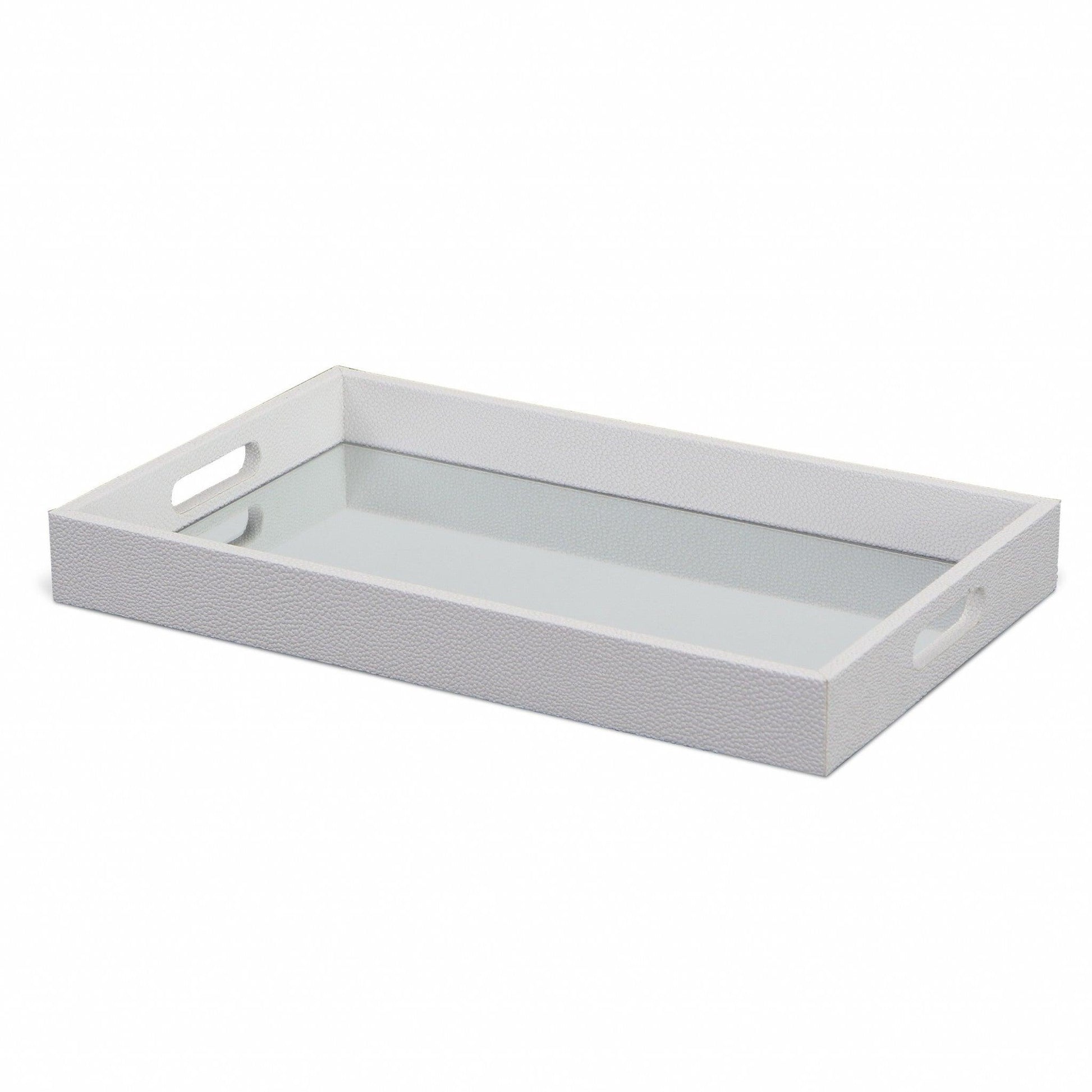 White Shagreen Tray with Beveled Mirror - AFS