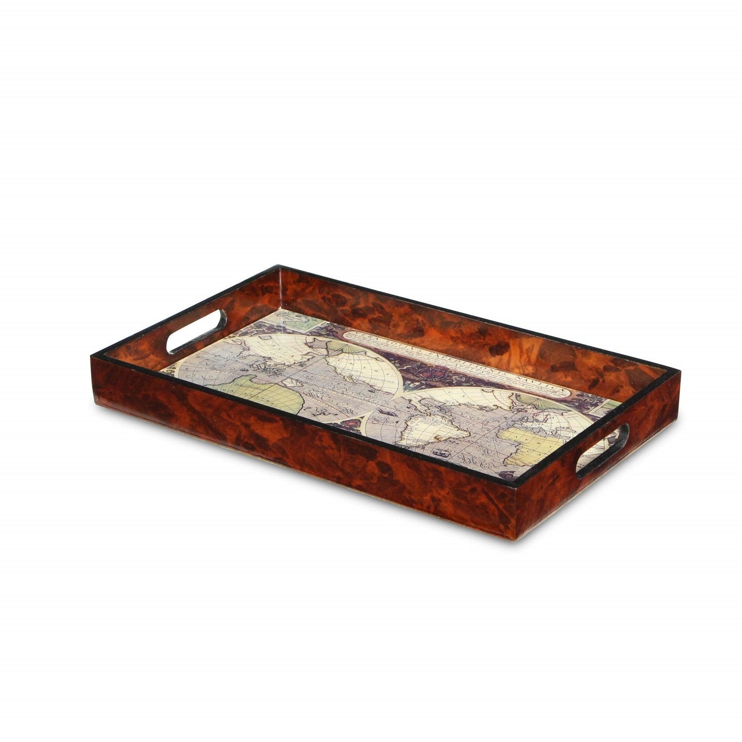 World Map Vintage Burlwood Serving Tray - AFS