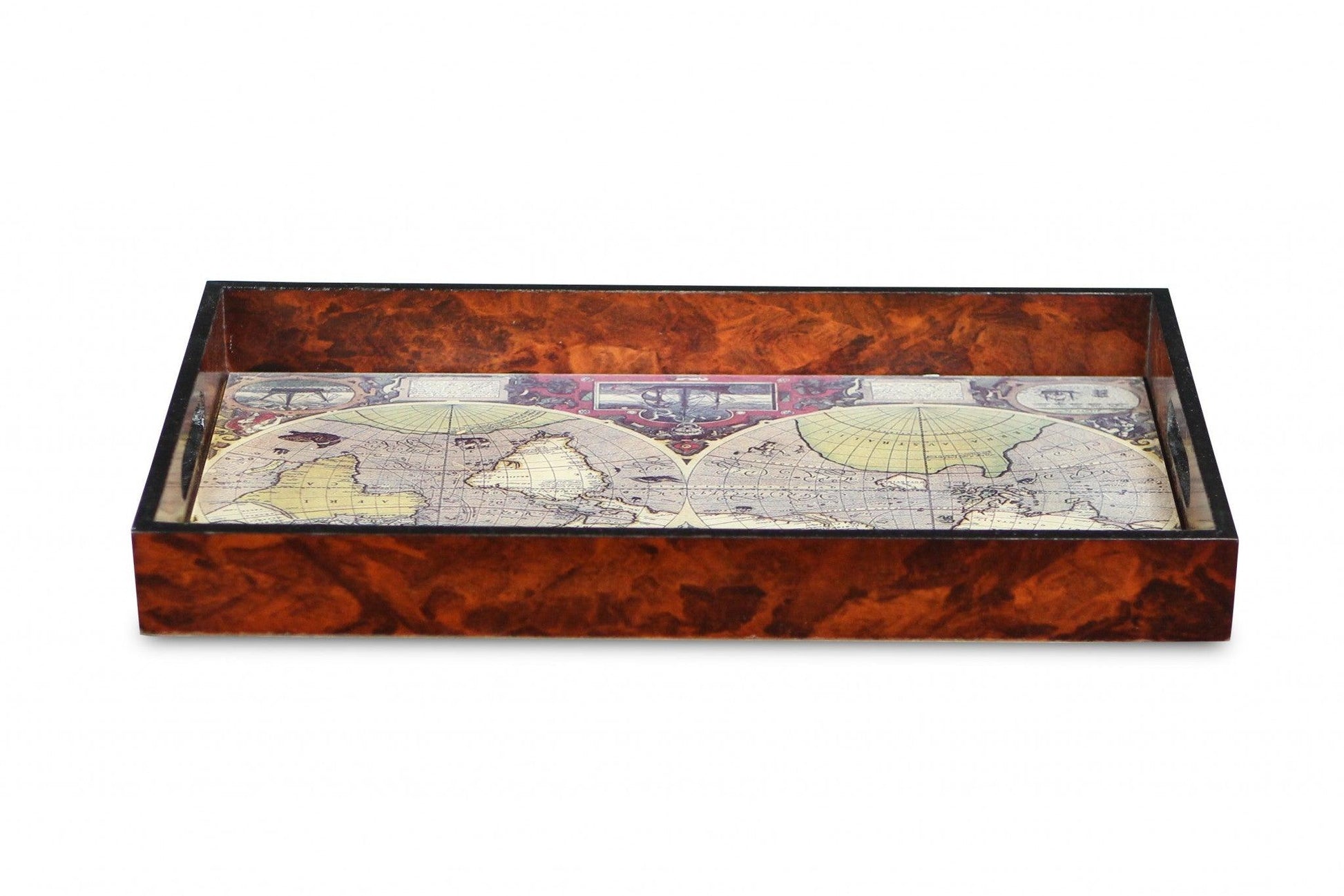 World Map Vintage Burlwood Serving Tray - AFS