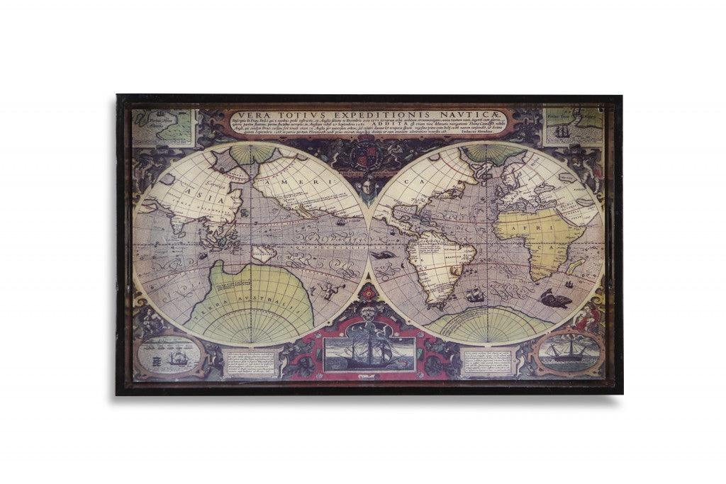 World Map Vintage Burlwood Serving Tray - AFS