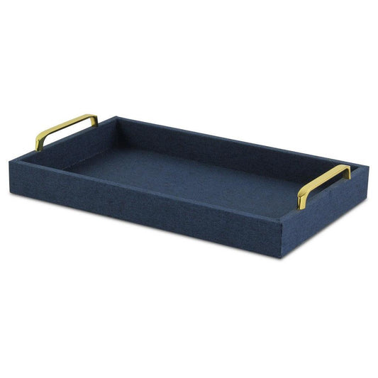 Navy Blue Linen and Wooden Tray - AFS