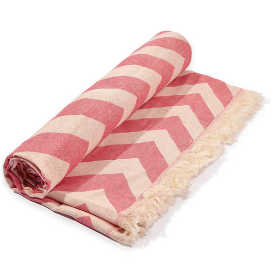 Berry Pink Chevron Design Turkish Beach Blanket - AFS