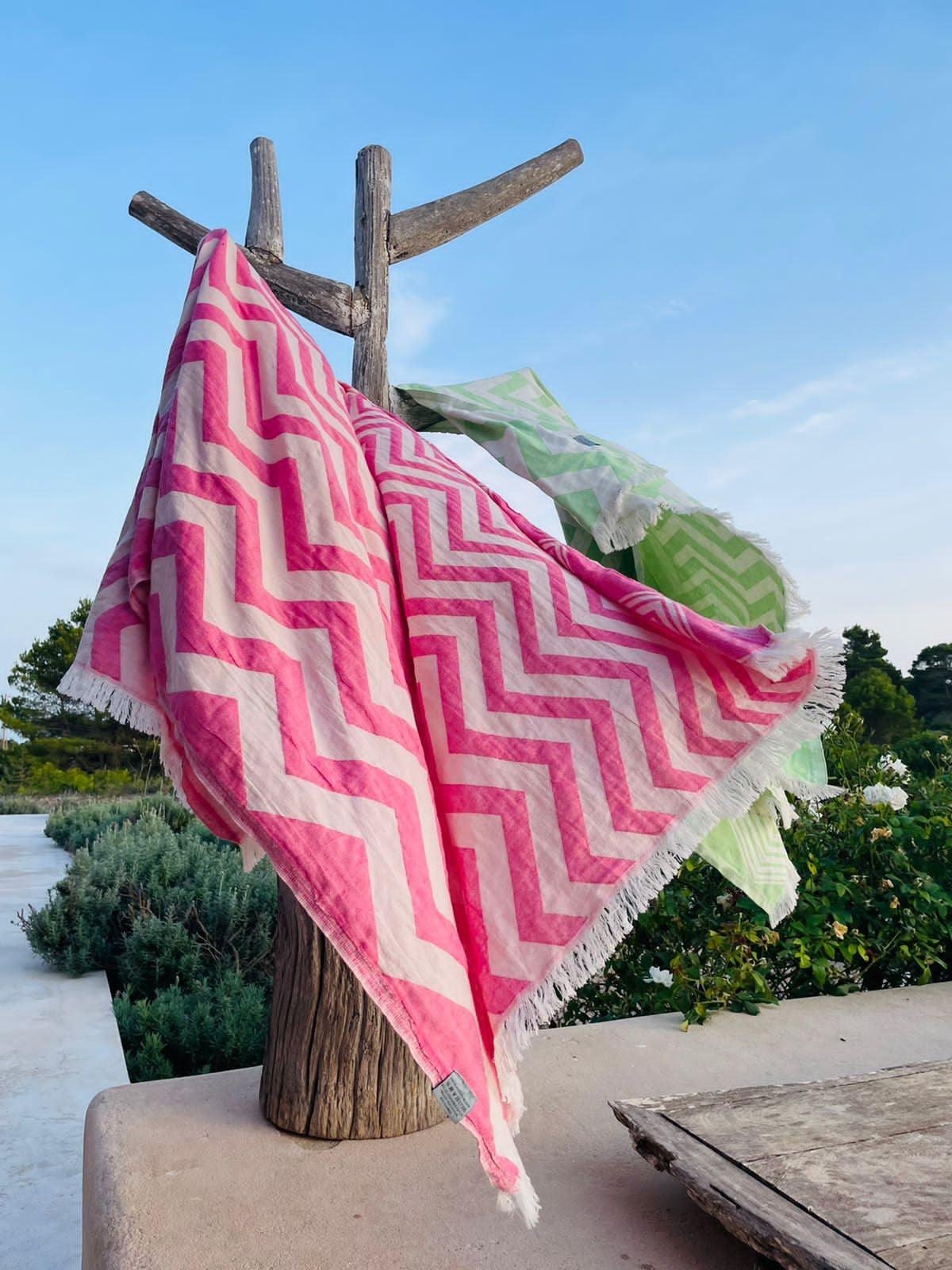 Berry Pink Chevron Design Turkish Beach Blanket - AFS