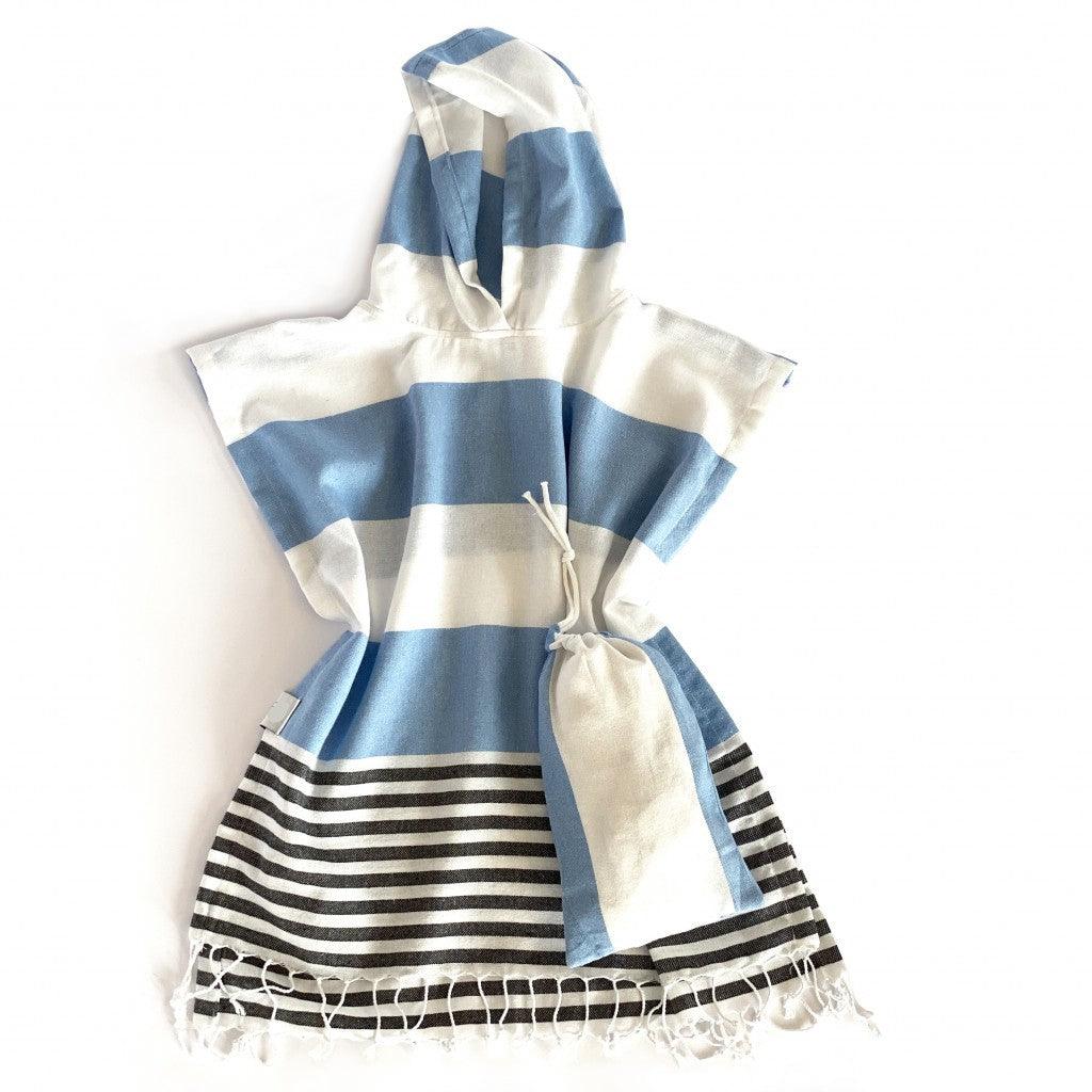 Blue Black and White Striped Design Poncho Towel - AFS