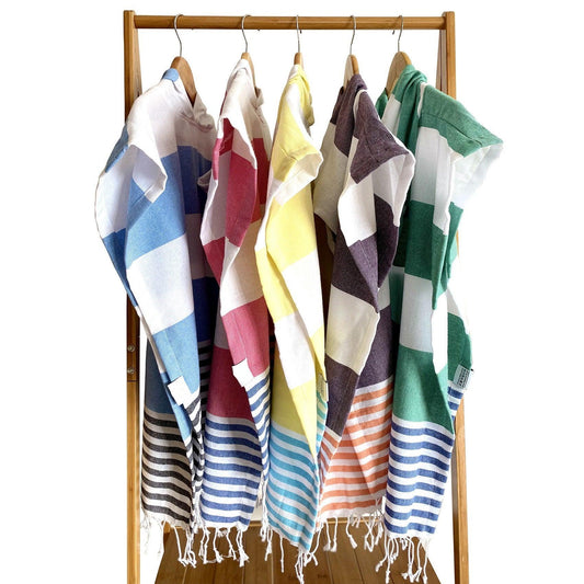 Blue Black and White Striped Design Poncho Towel - AFS