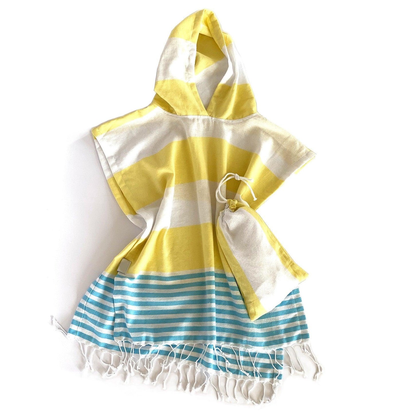 Yellow Aqua and White Striped Design Poncho Towel - AFS