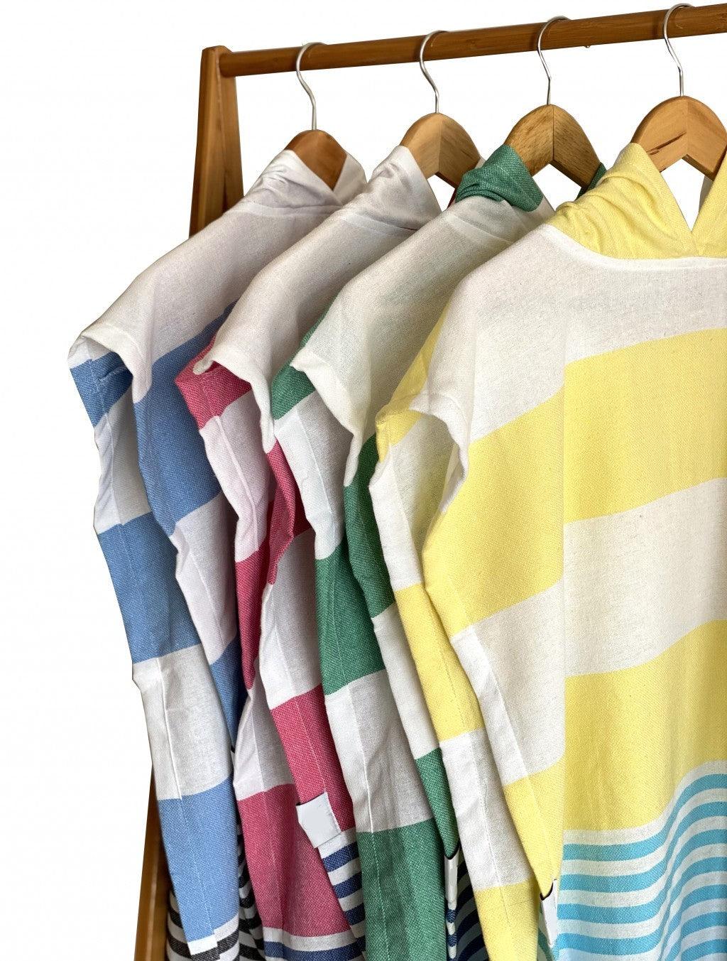 Yellow Aqua and White Striped Design Poncho Towel - AFS