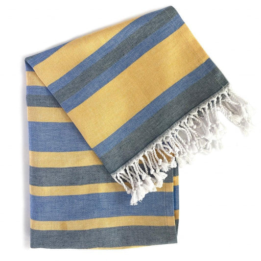 Denim and Yellow Striped Design Turkish Beach Blanket - AFS