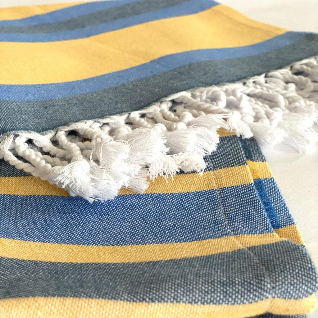 Denim and Yellow Striped Design Turkish Beach Blanket - AFS