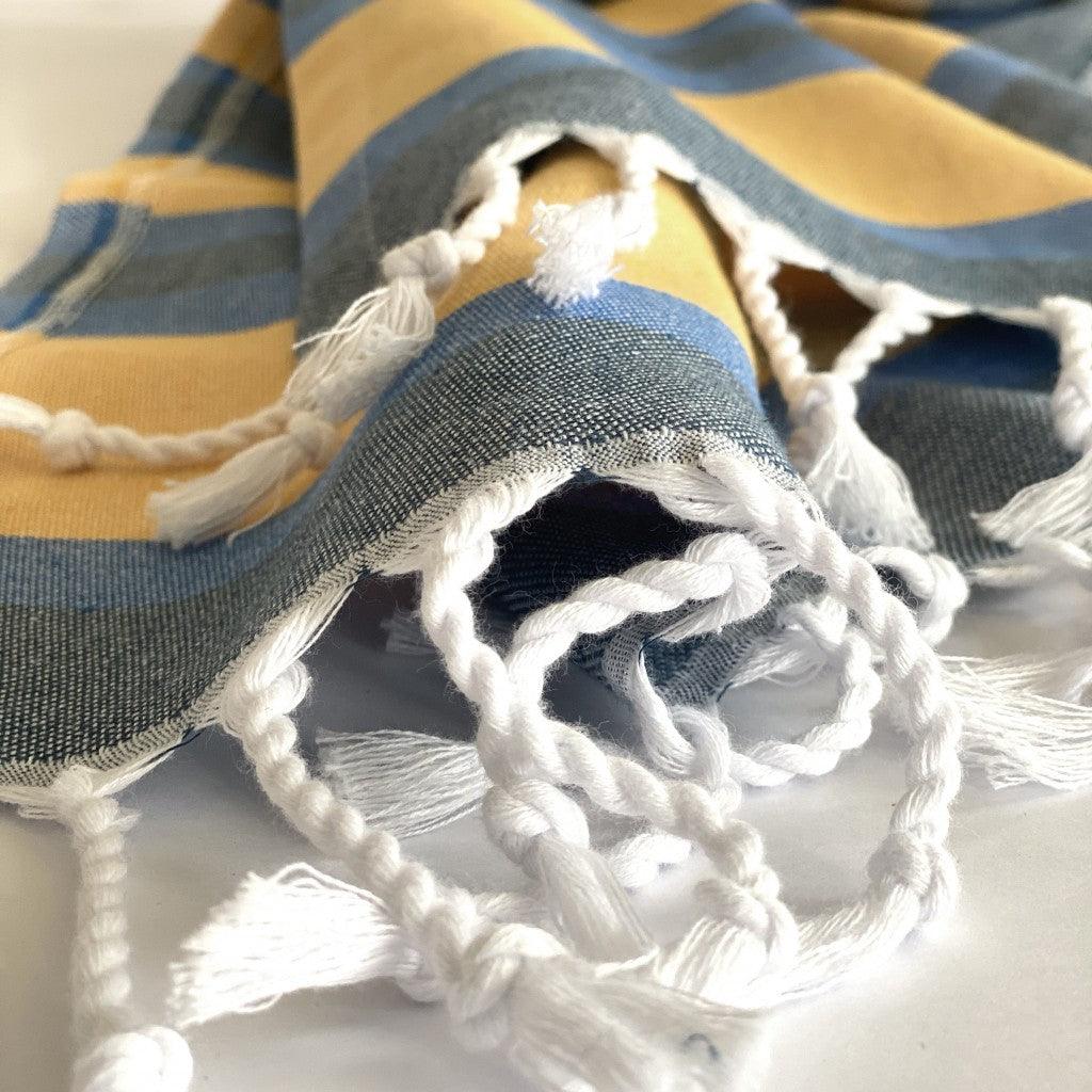 Denim and Yellow Striped Design Turkish Beach Blanket - AFS