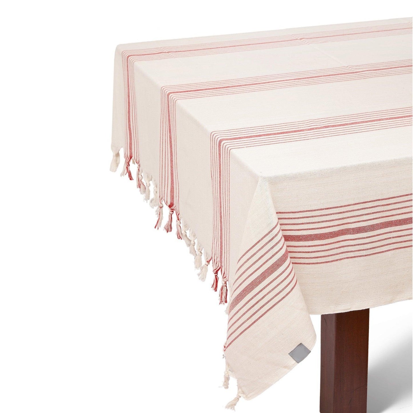 Boho Red and Cream Striped Tablecloth Set - AFS