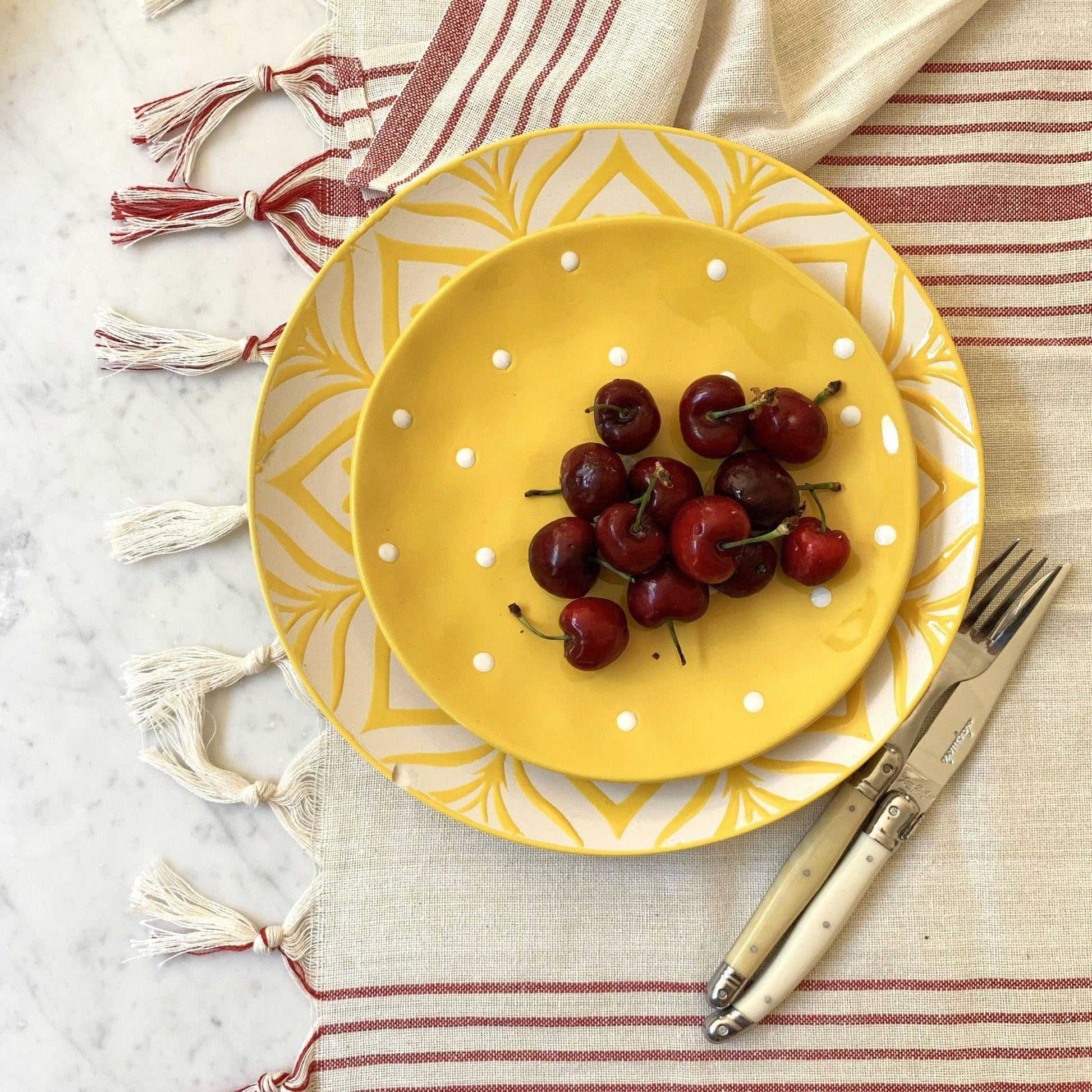 Boho Red and Cream Striped Tablecloth Set - AFS