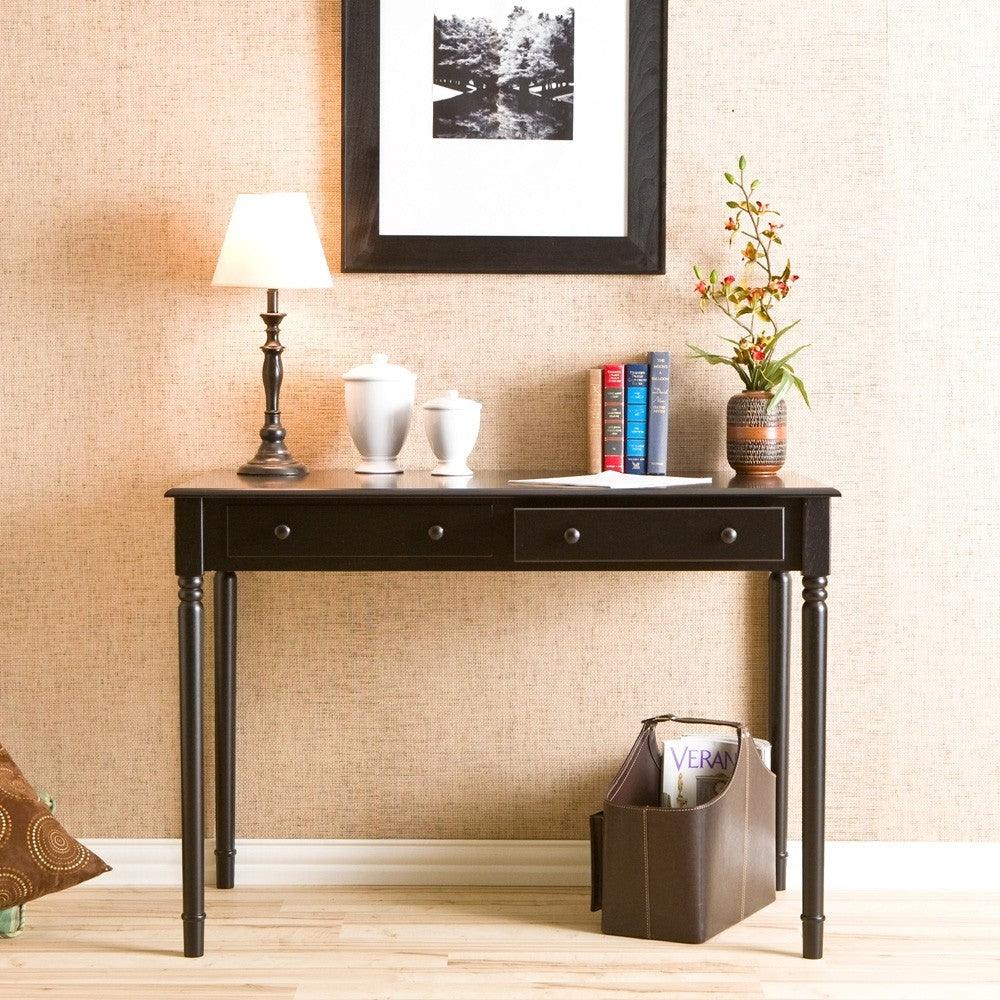 Satin Black Desk with Drawers - AFS