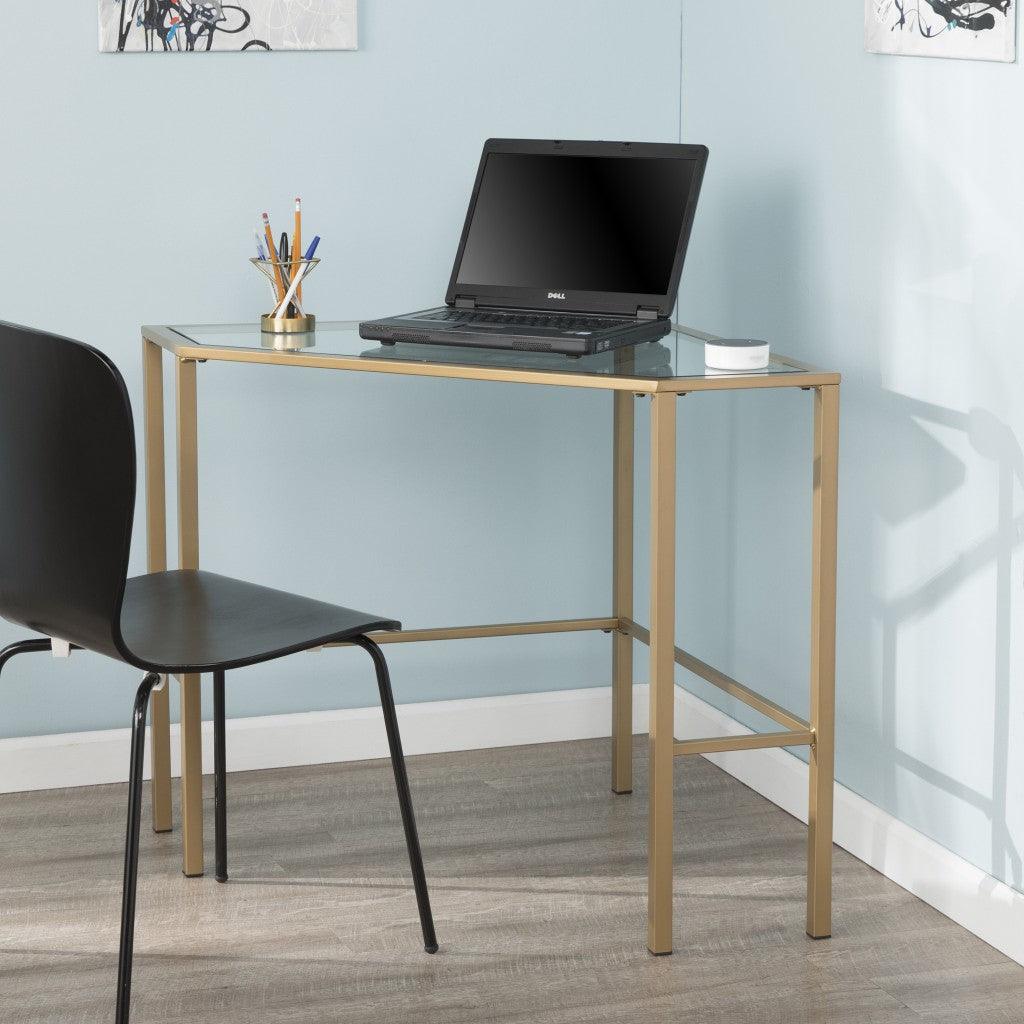 Soft Gold Metal and Glass Corner Desk - AFS