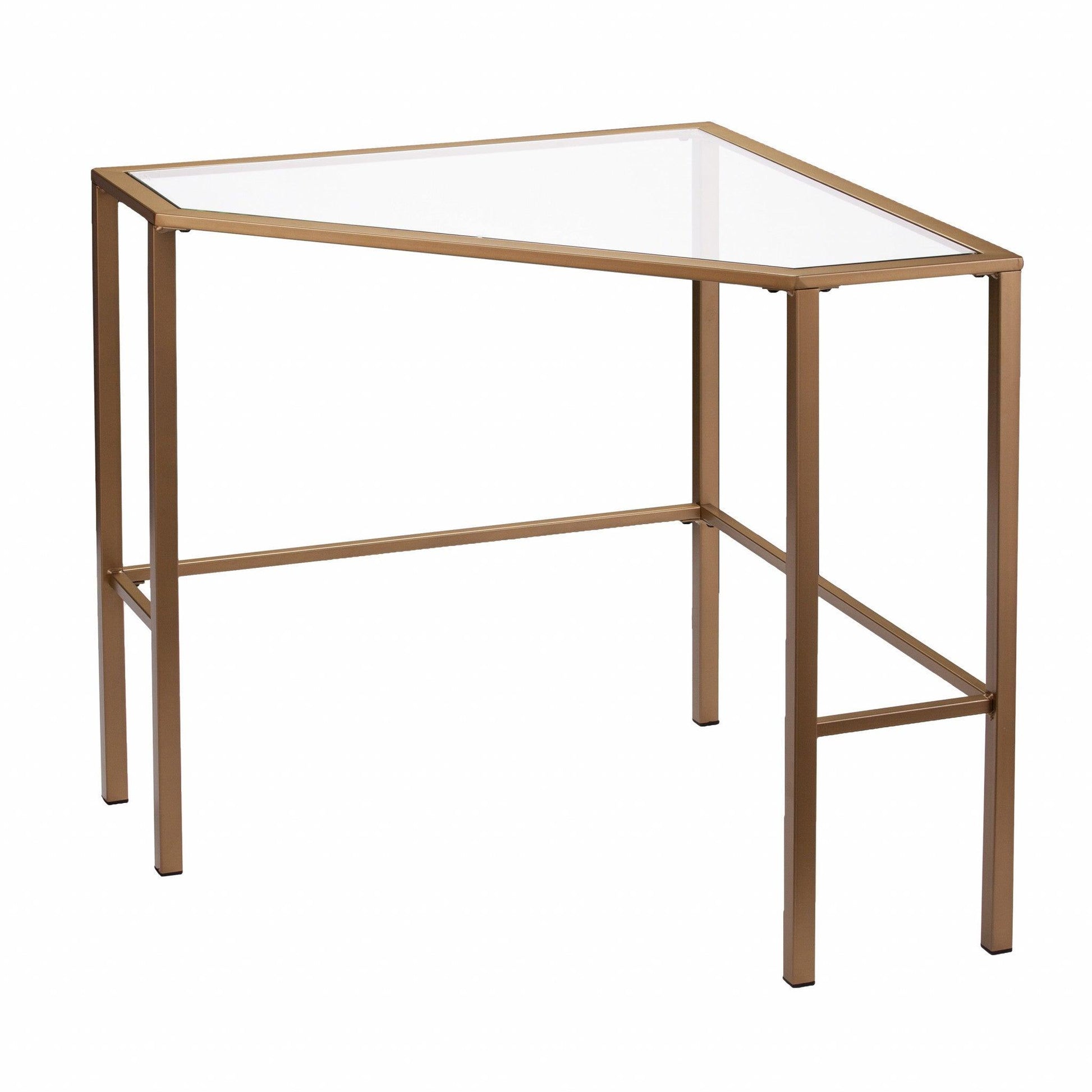 Soft Gold Metal and Glass Corner Desk - AFS