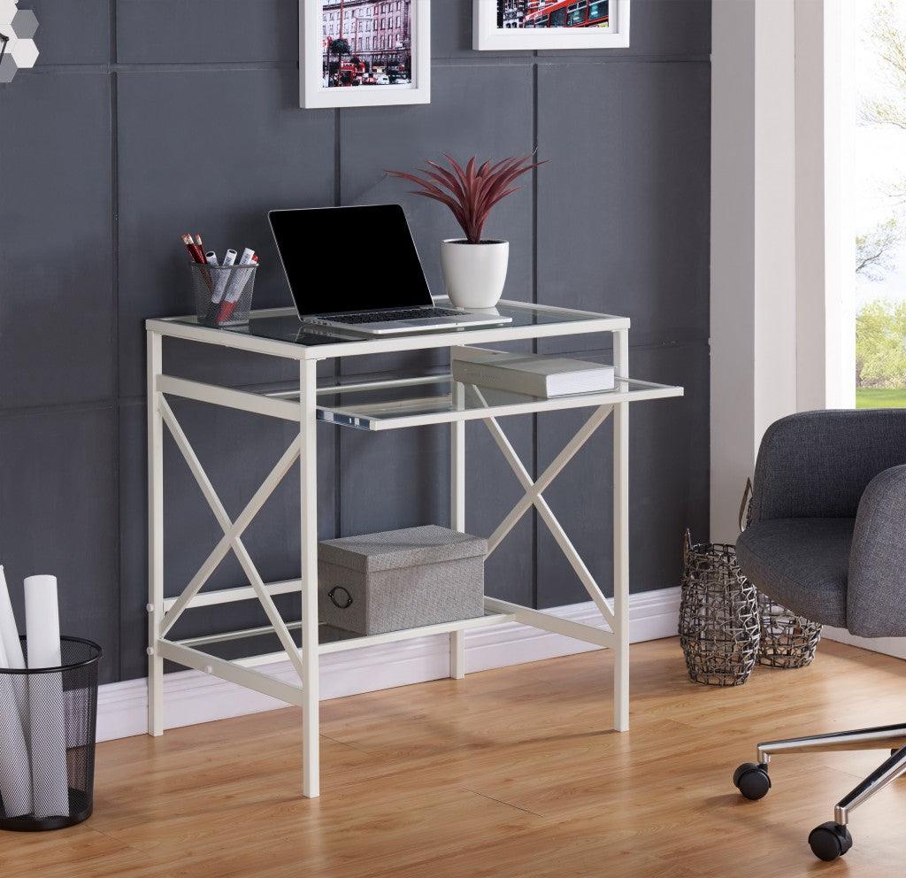 White Metal and Glass Compact Desk - AFS