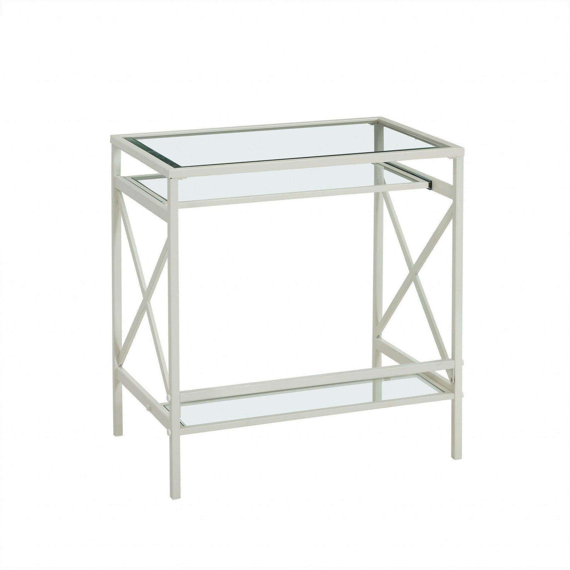 White Metal and Glass Compact Desk - AFS