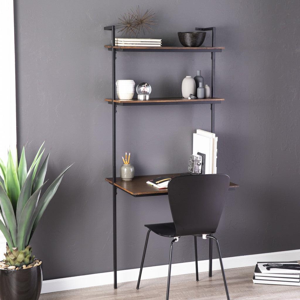 Dark Tobacco and Black Wall Mounted Floating Desk - AFS