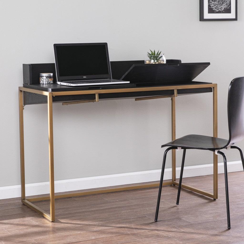 Modern Farmhouse Maple and Black Lift Top Adjustable Desk - AFS