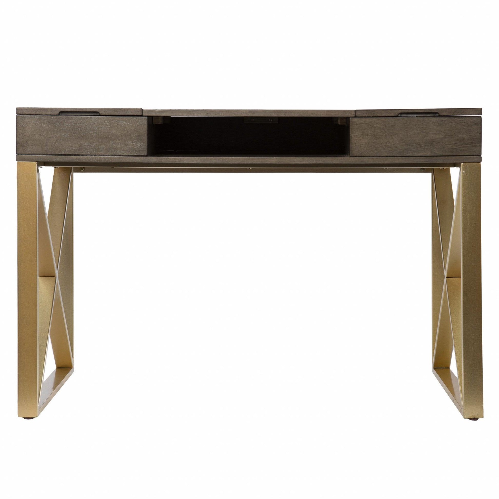 Modern Gray and Gold Writing Desk with Storage - AFS