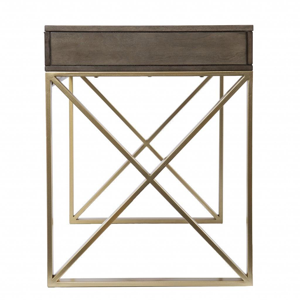 Modern Gray and Gold Writing Desk with Storage - AFS