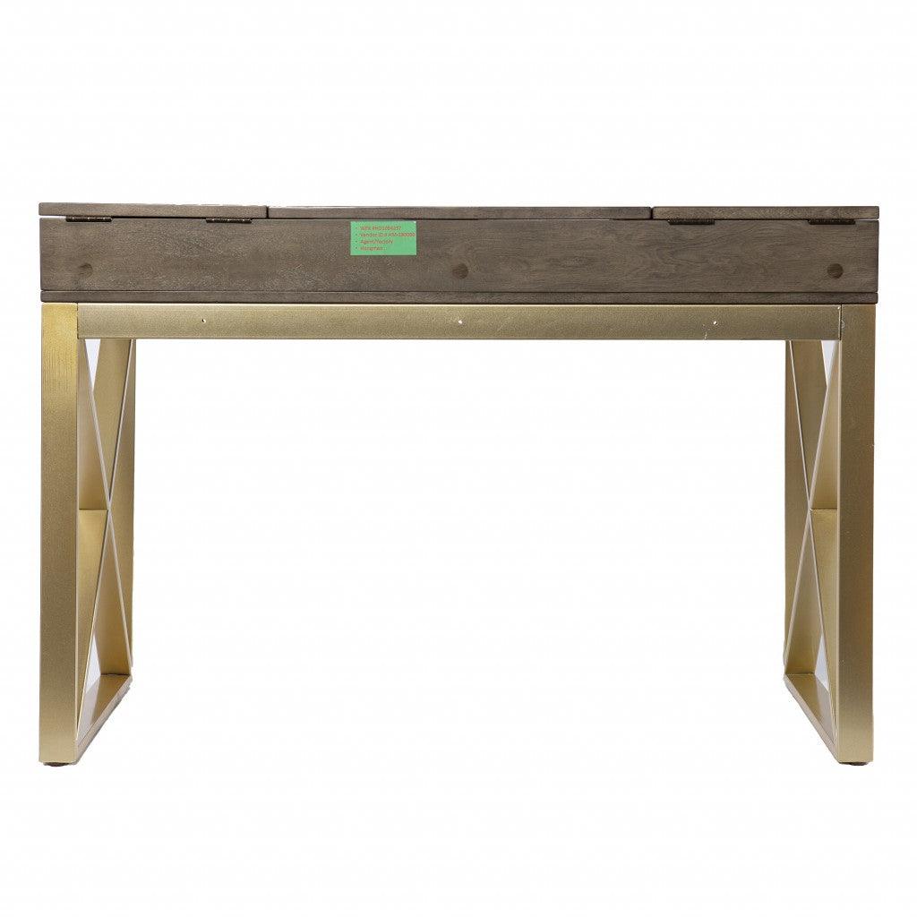 Modern Gray and Gold Writing Desk with Storage - AFS