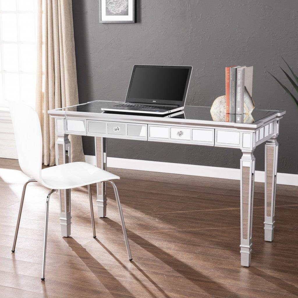 Silver Mirrored Writing Desk with Drawers - AFS