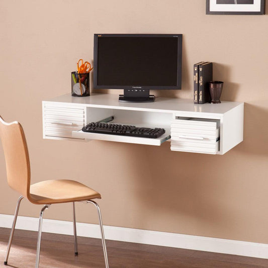 White Wall Mount Desk with Drawers - AFS