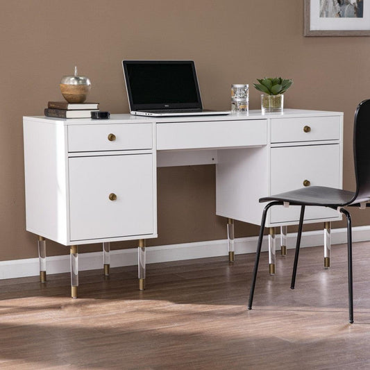 White Wood and Acrylic Writing Desk - AFS