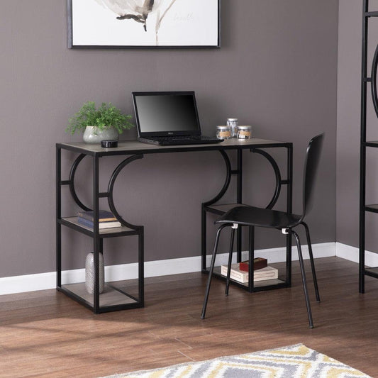 Wood and Iron Writing Desk with Storage - AFS