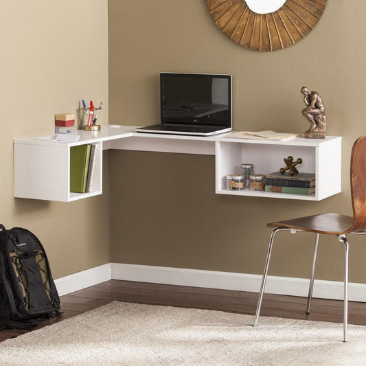 White Wall Mount Corner Desk - AFS