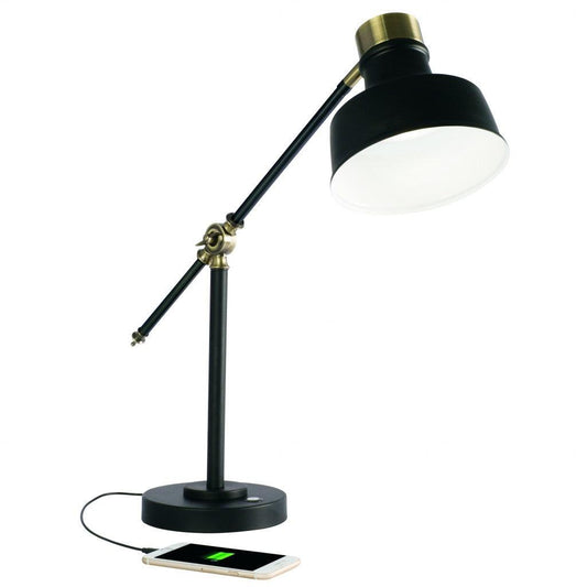 Matte Black and Antiqued Brass LED Adjustable Desk Lamp - AFS