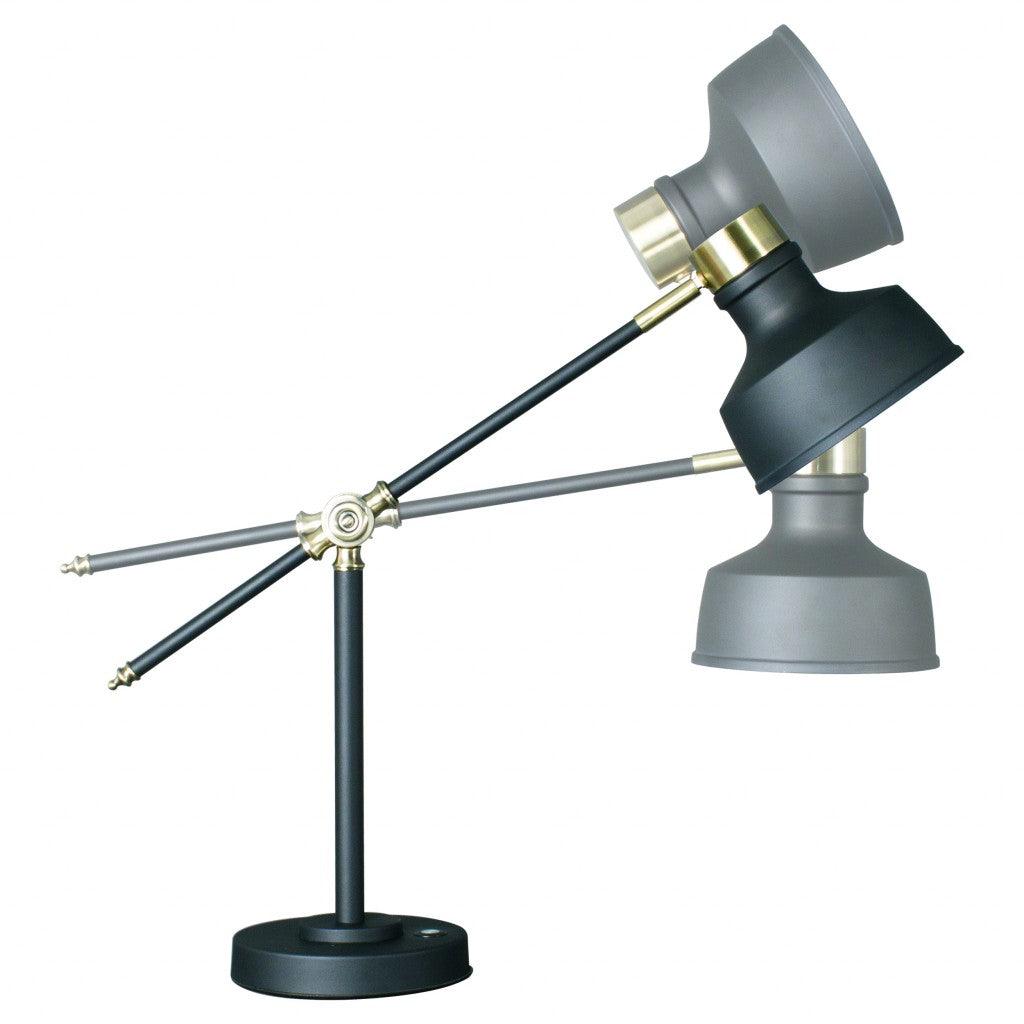 Matte Black and Antiqued Brass LED Adjustable Desk Lamp - AFS