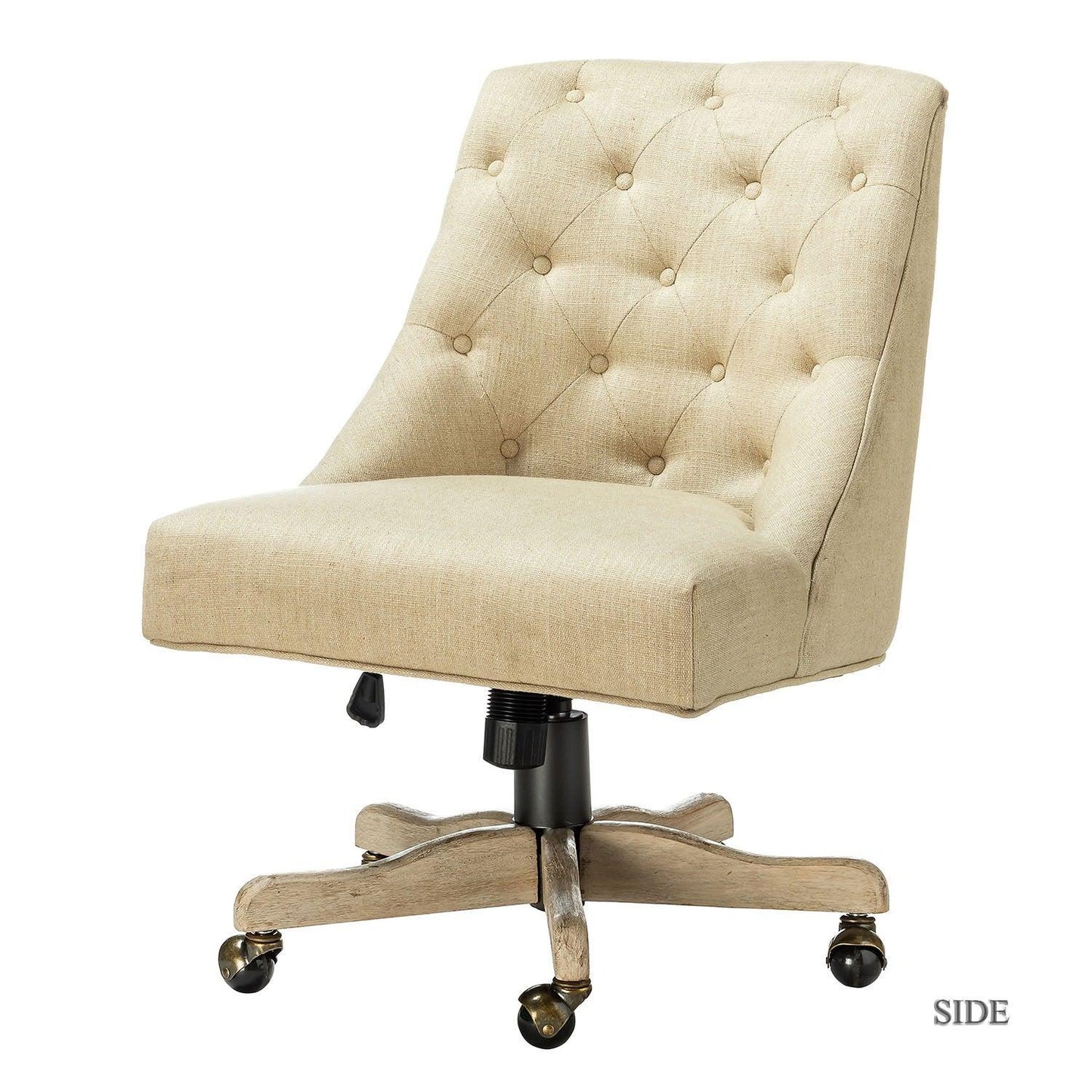 Beige Natural Tufted Back Linen Style Rolling Office Chair - AFS