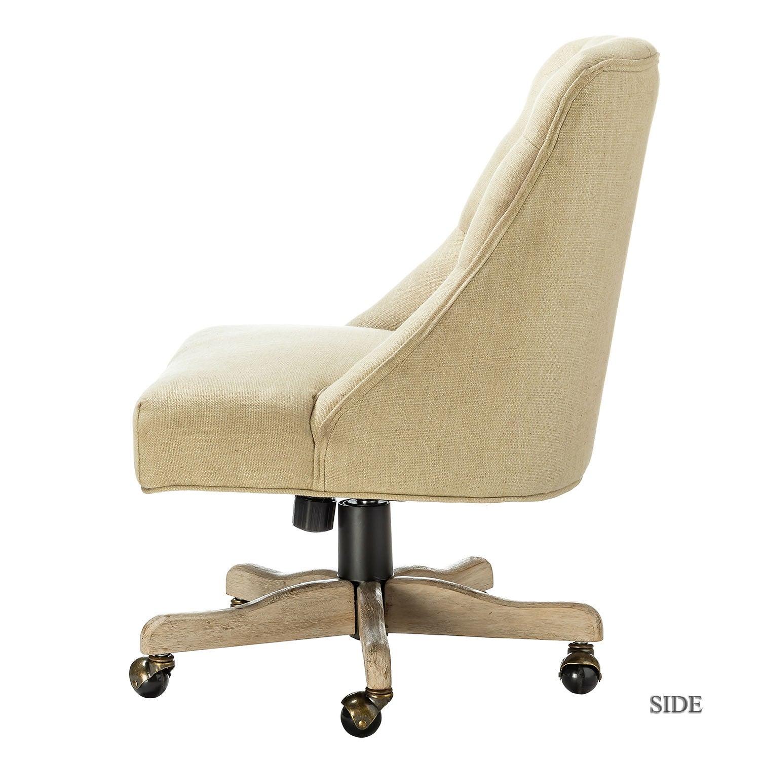 Beige Natural Tufted Back Linen Style Rolling Office Chair - AFS