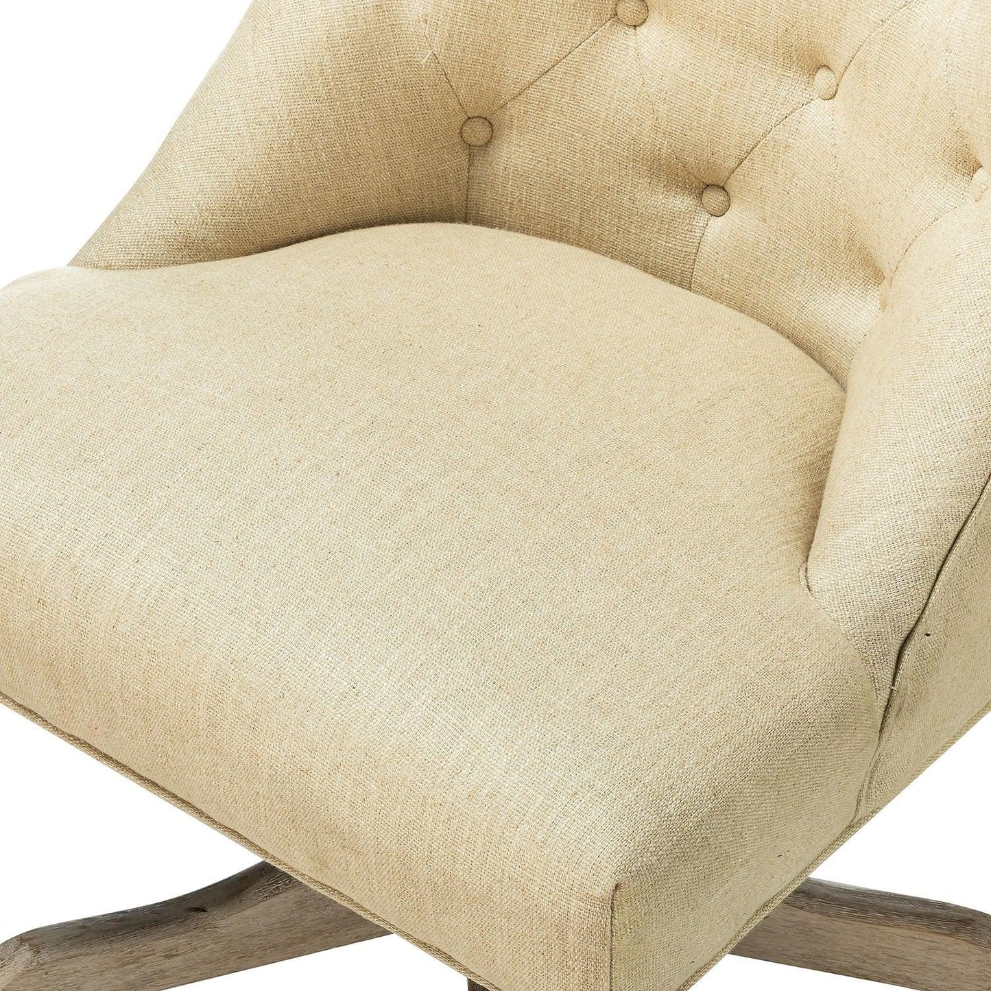 Beige Natural Tufted Back Linen Style Rolling Office Chair - AFS