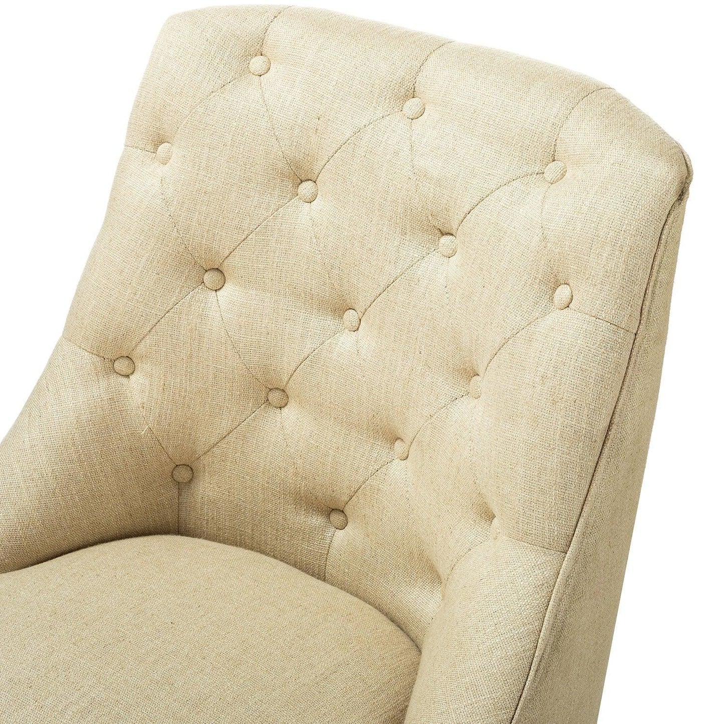 Beige Natural Tufted Back Linen Style Rolling Office Chair - AFS