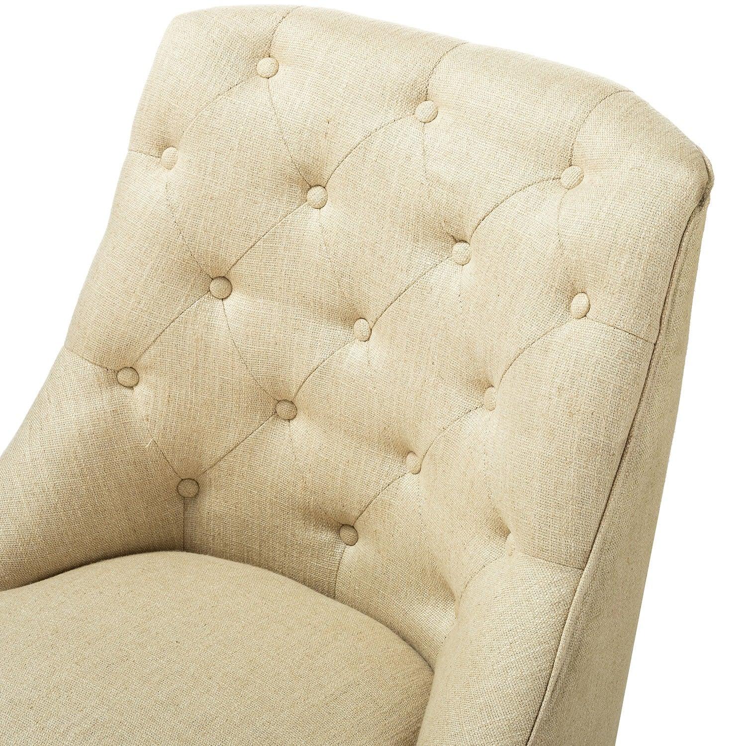 Beige Natural Tufted Back Linen Style Rolling Office Chair - AFS