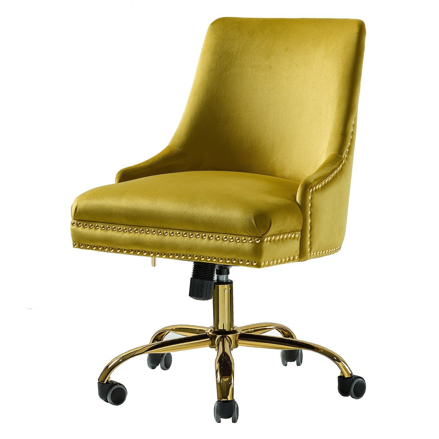 Handsome Mustard Nailhead Rolling Office Chair - AFS