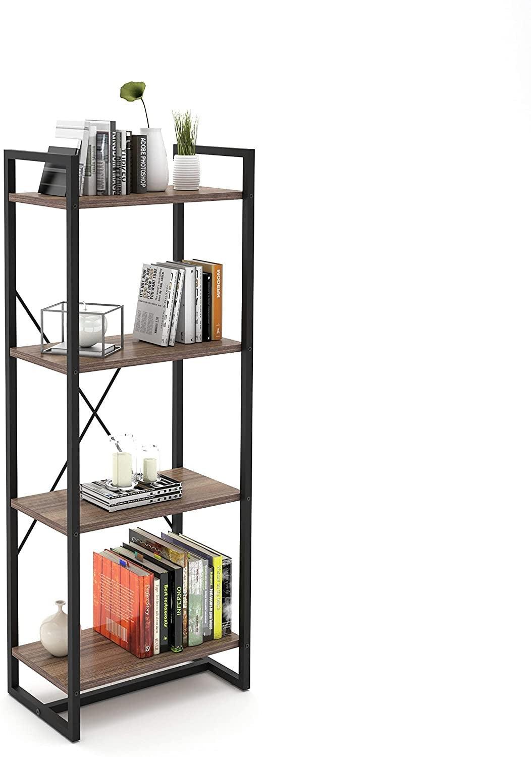 Mod Walnut and Black Four Tier Open Bookcase - AFS