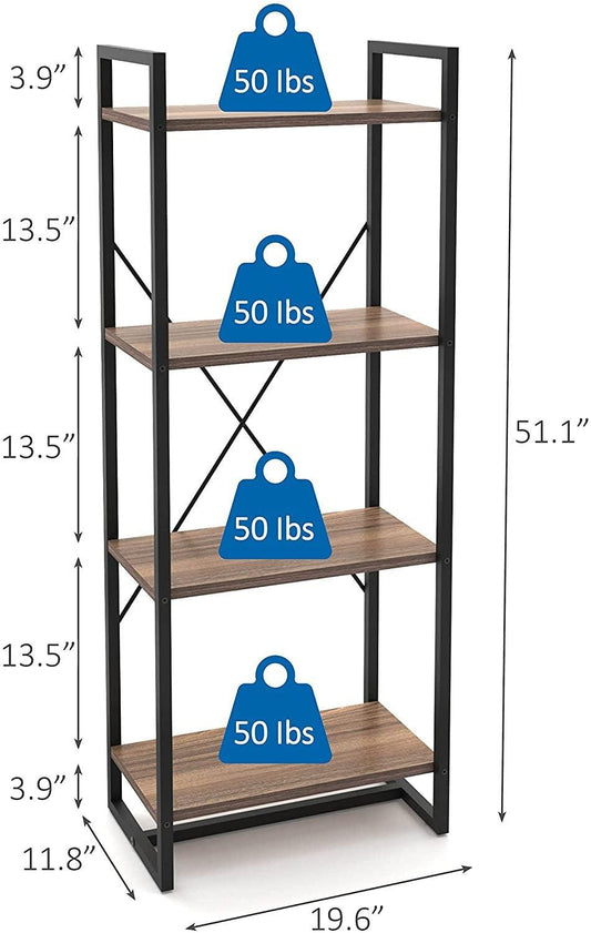 Mod Walnut and Black Four Tier Open Bookcase - AFS