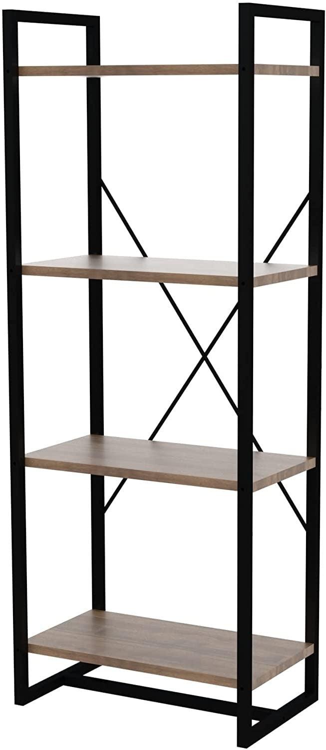 Mod Walnut and Black Four Tier Open Bookcase - AFS