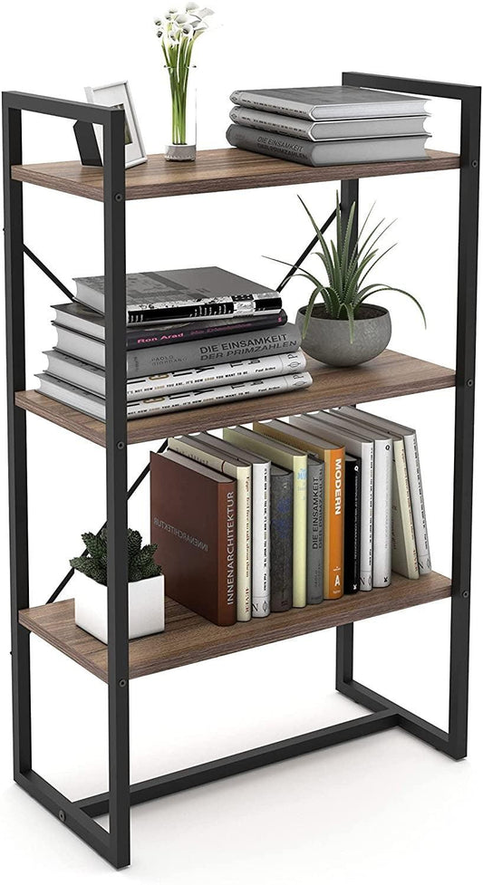 Mod Walnut and Black Three Tier Open Bookcase - AFS