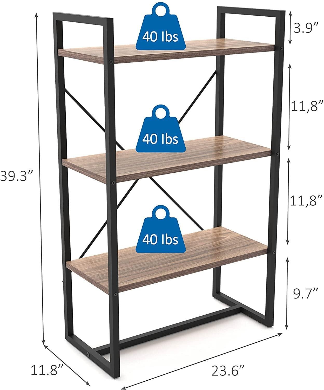 Mod Walnut and Black Three Tier Open Bookcase - AFS