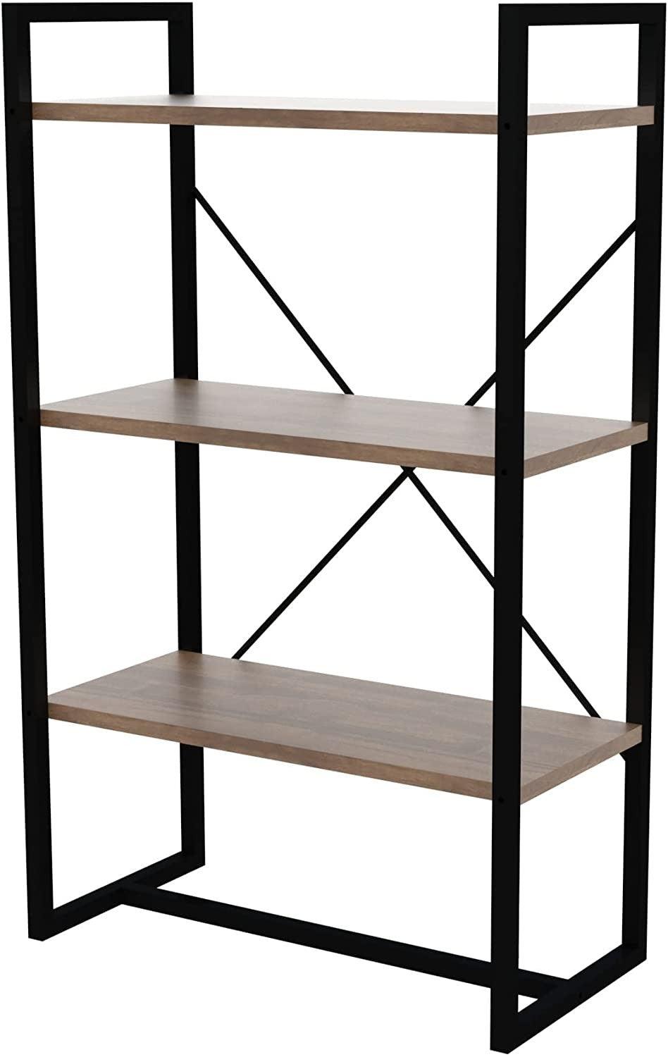 Mod Walnut and Black Three Tier Open Bookcase - AFS