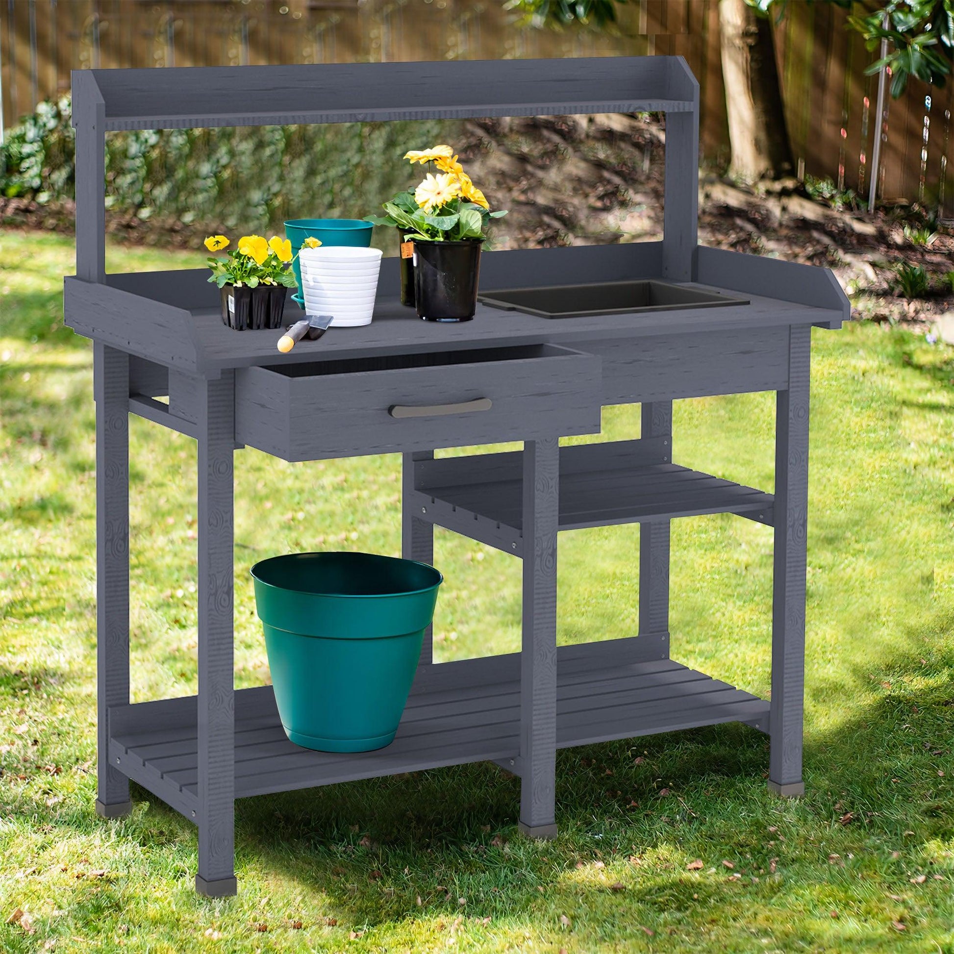 Gray Wood Potting Bench with Storage - AFS