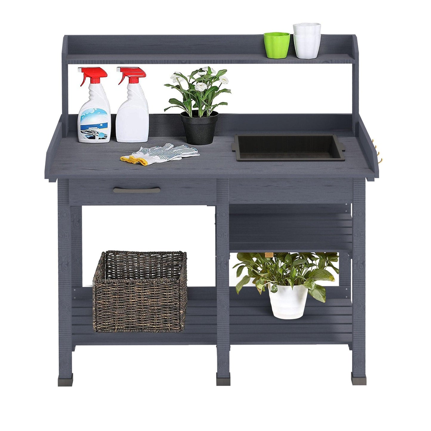 Gray Wood Potting Bench with Storage - AFS