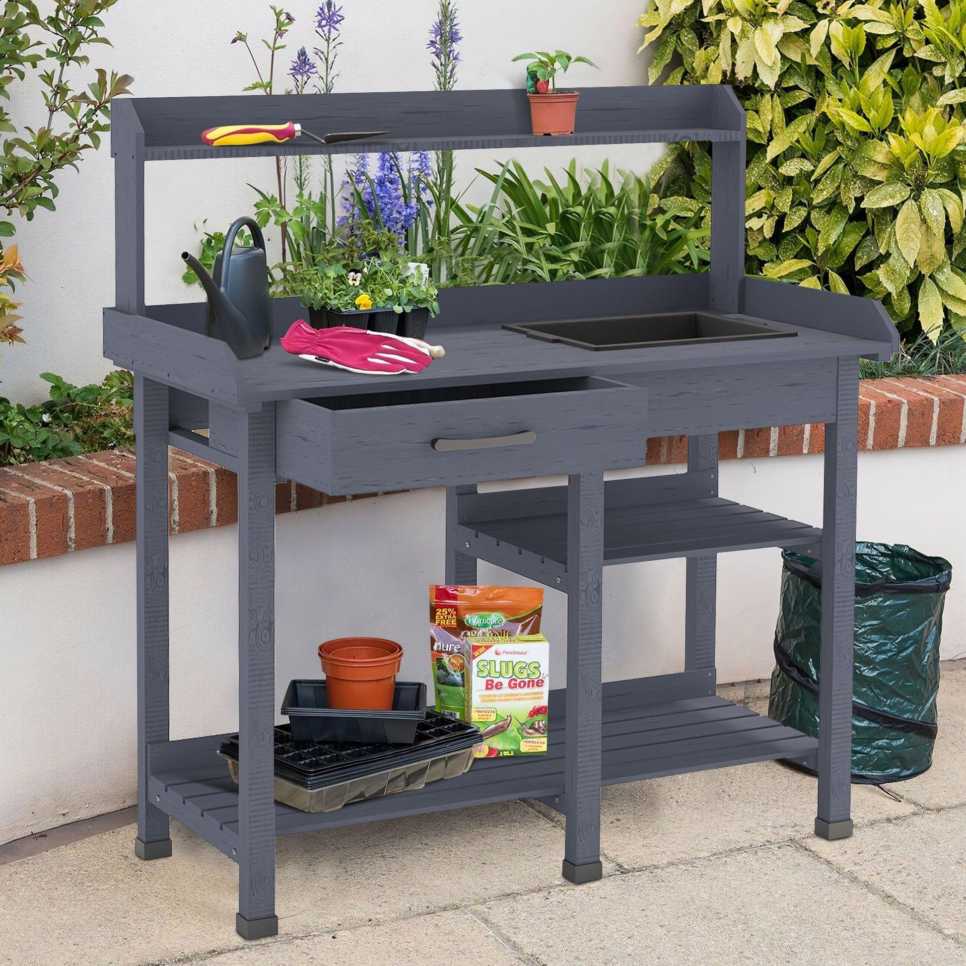 Gray Wood Potting Bench with Storage - AFS